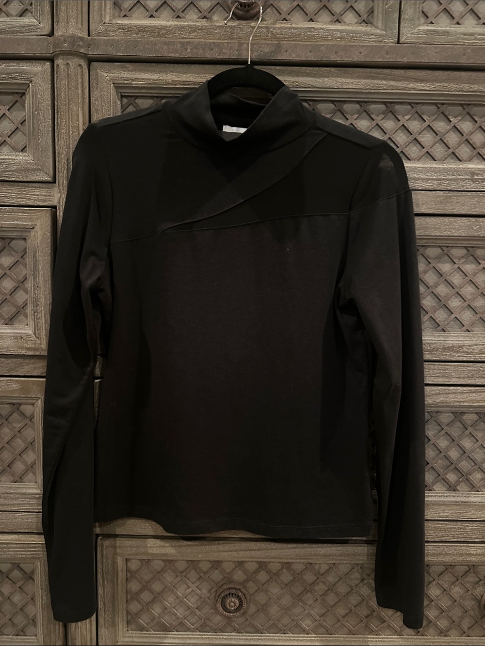 Evereve Black Mock Turtleneck Top With Mesh Detail at Shoulder